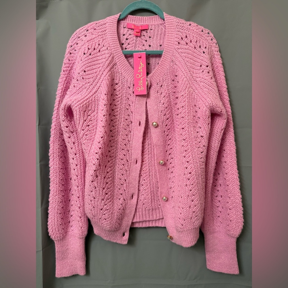 Lilly Pulitzer Pink Open-Knit Cardigan Sweater